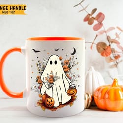 cute ghost halloween mug, halloween fall coffee mug gift for her, fall birthday gift for sister, ghost lover mug, cute b
