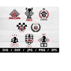 chess club logo sets collection illustration svg, chess championship, chess tournament, chess emblems icon badge sets cl