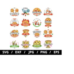 pizzeria logo sets collection illustration svg, pizza hot and tasty, pizza menu, italian pizza fast food delivery icon s