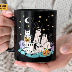cute ghost cat coffee mug, funny halloween ghost mug, cat lover halloween gift, spooky season mug, black cat mug, cat mo