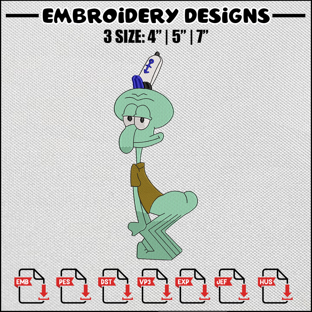 Squidward embroidery design