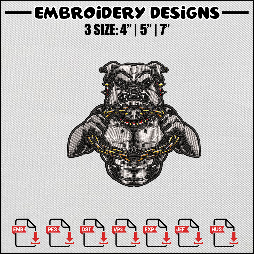 Bull dog body embroidery design
