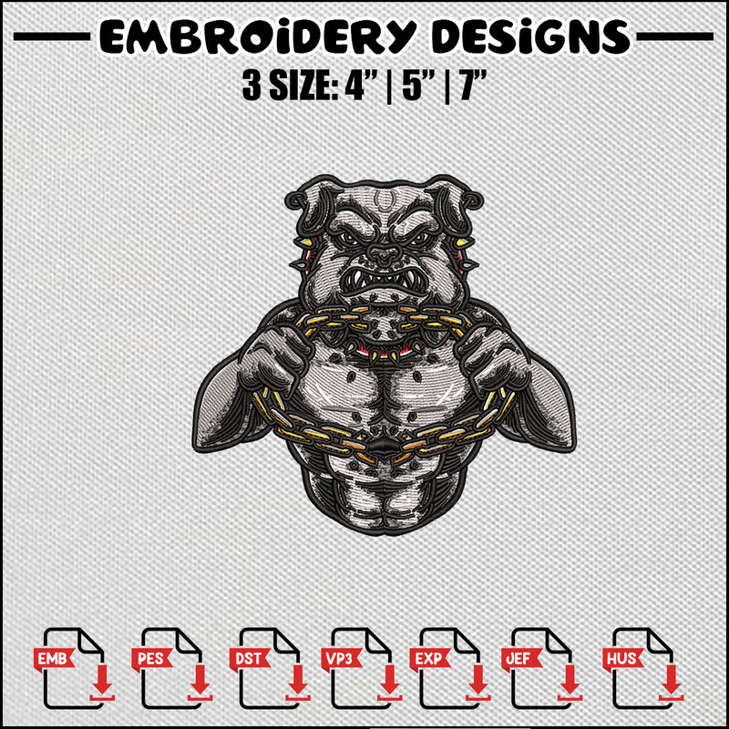 Bull dog body embroidery design