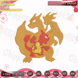 charmander evolution embroidery design, pokemon embroidery design, anime embroidery file, machine embroidery design
