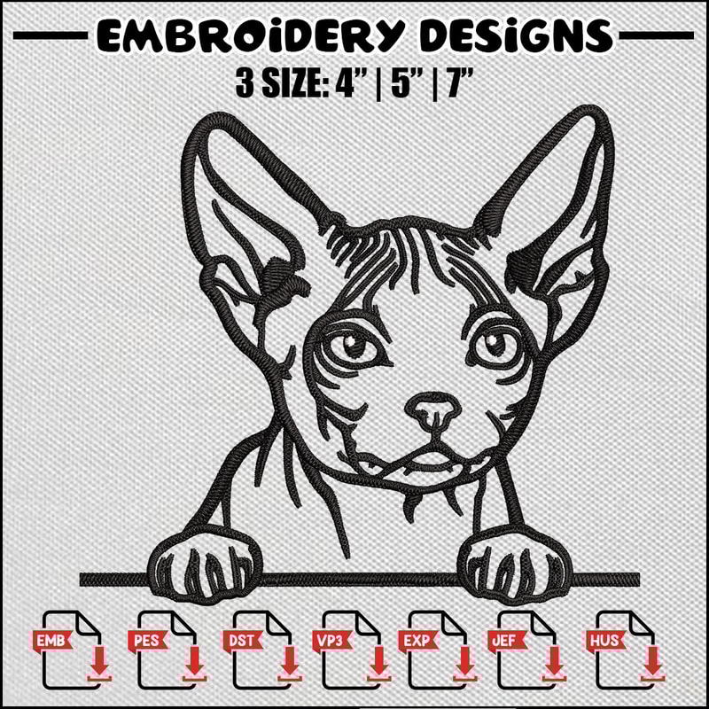 Black white cat embroidery design