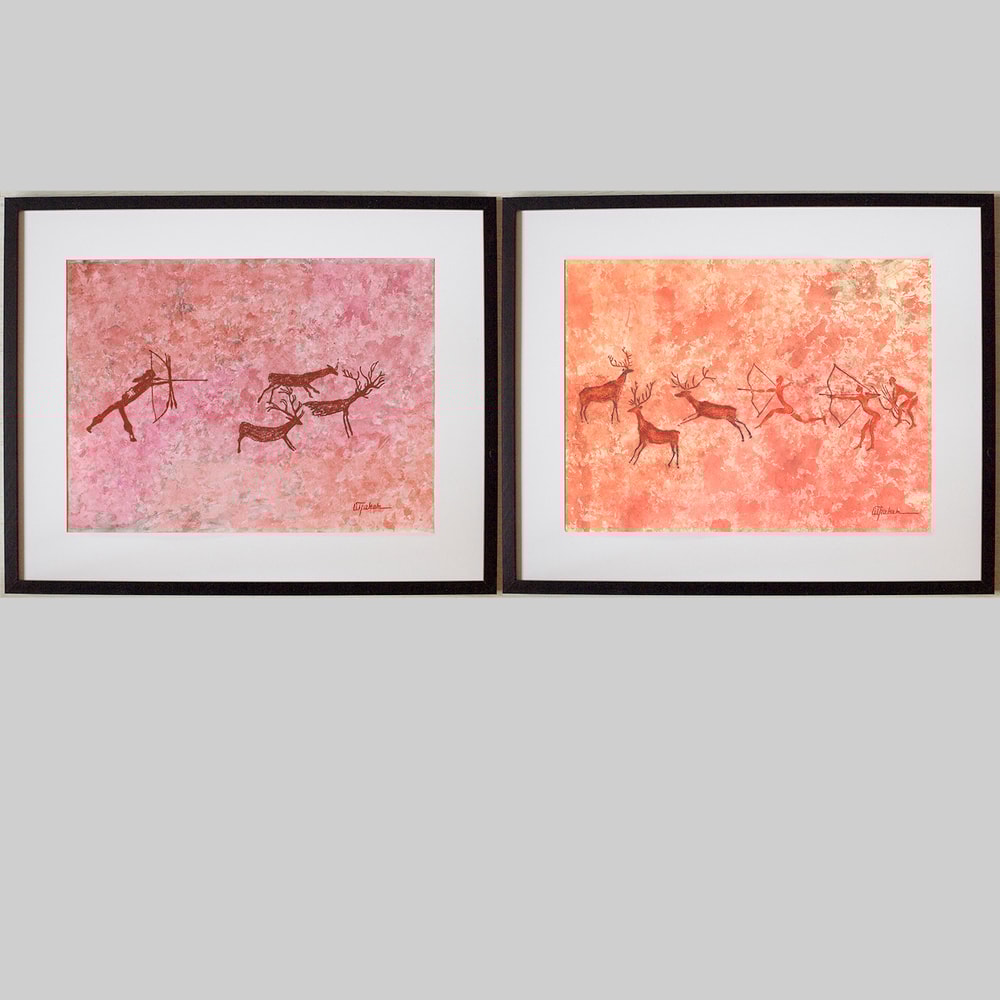 Drawing-of-a-prehistoric-hunters-is-a-modern-abstract-watercolor-drawing-on-paper-Painting-for-interior-as-a-gift-deer-hunting-by-prehistoric-man.jpg