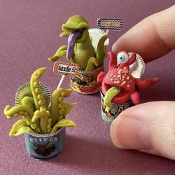 Miniature monsters plants for a dollhouse with Halloween sweets for playing in a dollhouse, scale 1:12, polymer plastic