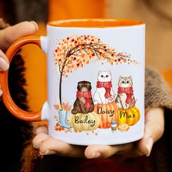 custom cat fall mug, cute cat fall season coffee mug, cat mom fall gift, pet owner coffee mug, gift for cat mom, fall gi