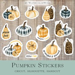 Pumpkin Printable Stickers for Cricut, Silhouette, Handcut, Fall Plaid Cute Pumpkins