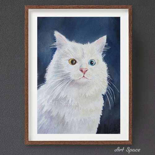 Original watercolor painting "Van Kedisi" cat- turkish best gift, for office, home interior, wall decor, for teenagers