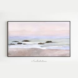 Samsung Frame TV Art Pink Beach Ocean Sea Seascape Watercolor Minimalist Downloadable, Digital Download Art