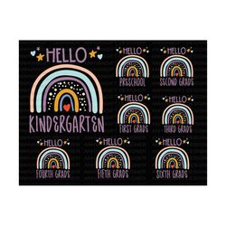 hello school rainbow bundle, rainbow back to school svg, 1st 2nd kindergarten, first day of school, teacher gift, hello
