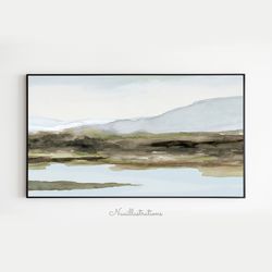 Samsung Frame TV Art Mountain Lake River Landscape Watercolor, Neutral Minimalist Downloadable, Digital Download Art