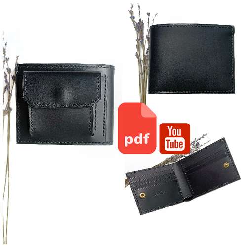 Pattern of a leather bifold wallet with coin pocket in PDF format with a step of 4 mm. & video TUTORIAL