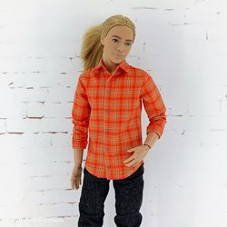 Shirt for Ken doll and other similar dolls (Orange checkered)