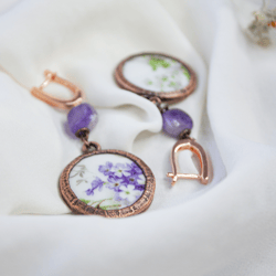 handmade copper earrings from a vintage porcelain teapot