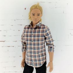 Shirt for Ken doll and other similar dolls (Beige checkered)