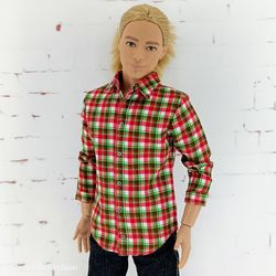 Shirt for Ken doll and other similar dolls (Green and red checkered)