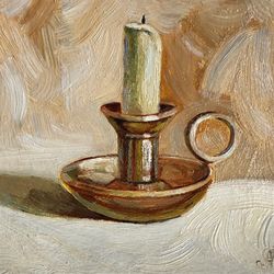 Candlestick modern original oil painting wall art painting 6 x 6 inches
