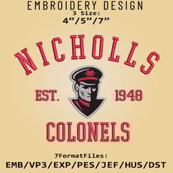 nicholls colonels embroidery design, ncaa logo embroidery files, ncaa nicholls colonels, machine embroidery pattern
