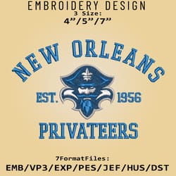 new orleans privateers embroidery design, ncaa logo embroidery files, ncaa privateers, machine embroidery pattern