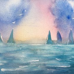 Original Watercolor Painting Seascape Signed