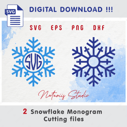 2 Snowflakes - Christmas Winter Style - Monogram SVG Cutting files - SVG Cut Files - Monogram FREE Font