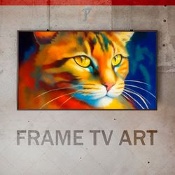 samsung frame tv art digital download, frame tv cat portrait, frame tv cat lover's art, art modern, bold colors, animal