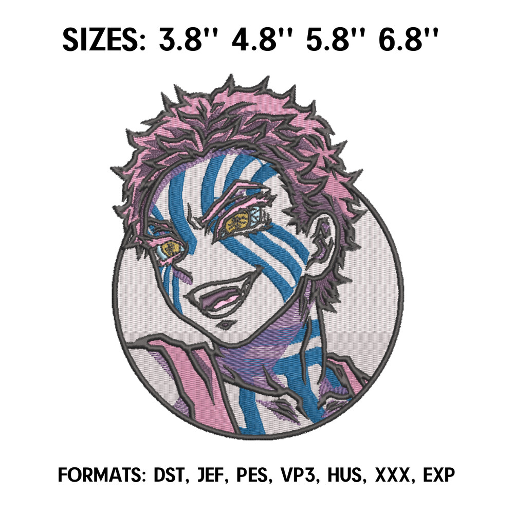 Akaza Embroidery Design File, Kimetsu no yaiba Anime Embroidery Design, Demon Slayer anime embroidery design, Upper Moon 1.png