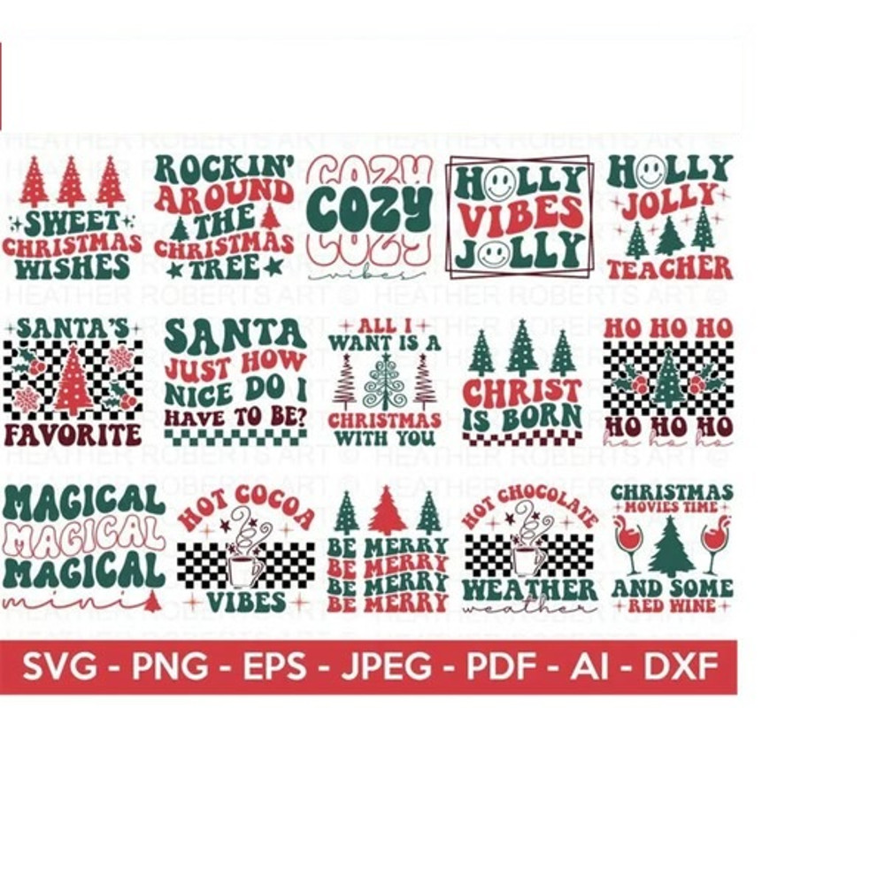 Retro Christmas SVG Bundle Christmas Quotes SVG Bundle Winter Svg Christmas Tree SVG Merry Christma