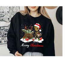 star wars baby yoda and groot merry christmas santa lights , disneyland christmas family matching tee, christmas 2023 pa