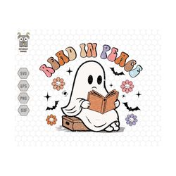 ghost books svg, teacher halloween svg, read in peace svg, librarian, trick or teach svg, ghost nerd svg, book lover svg