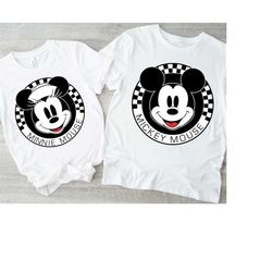 disney mickey and friends mickey mouse minnie mouse checkerboard circle unisex tee adult t-shirt kid shirt long sleeve h