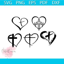 5 designs cross heart jesus god heart love svg, belief svg