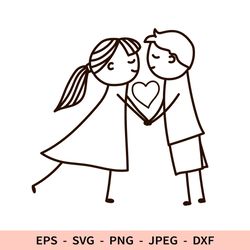 Love Svg Stick People Dxf File for Cricut Valentine's day Silhouette Cute Boy Girl Png Cut File Date Kiss Clipart Heart