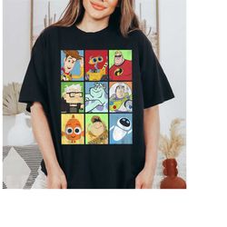 Disney Pixar Epic Boxed Up Line Up Character Graphic T-Shirt, Toy Story, Wall-E and Eve, Disneyland Trip,Matching Family