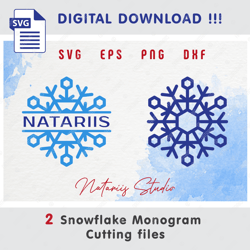 2 Snowflakes - Christmas Winter Style - Monogram Split SVG Cutting files - SVG Cut Files