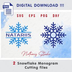 2 Snowflakes - Christmas Winter Style - Monogram Split SVG Cutting files - SVG Cut Files
