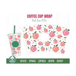 Peach Coffee Cup Wrap Svg, Peach Pattern Coffee Cup Svg, Peach Fruit Coffee Cup Svg, Peach Full Wrap Coffee Cup Svg, Col