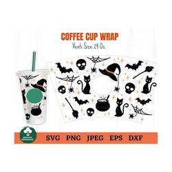 Witch Coffee Cup Wrap Svg, Halloween Coffee Cup Wrap Svg, Spooky Coffee Cup Svg, Scary Halloween Coffee Cup Wrap Svg, Ba