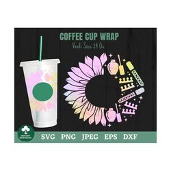 Nail Sunflower Coffee Cup Wrap Svg, Sunflower Nail Coffee Cup Wrap Svg, Nail Polish Coffee Cup Svg, Nail Artist Coffee C
