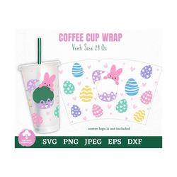 Happy Easter Coffee Cold Cup Wrap SVG, Easter Rabbit Coffee Cup Wrap SVG, Full Wrap Bunny Coffee Cup SVG