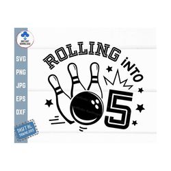rollin' into 5 svg, 5th birthday bowling svg, rolling into bowling birthday svg, retro bowling birthday svg, 5 years old