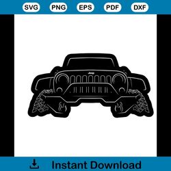 jeep wrangler rubicon  front stencil, white svg