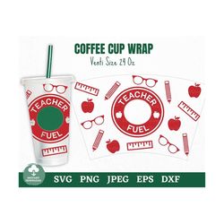 Teacher Fuel Coffee Cold Cup Wrap SVG, Teacher Coffee Cold Cup, DIY Teacher Day, Ruler SVG, Full Wrap Coffee Cold Cup