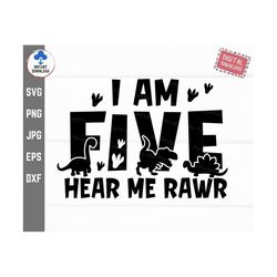 i am five hear me rawr svg, 5th birthday kids svg, fifth rawr birthday svg, fifth birthday saurus svg, dinosaur birthday