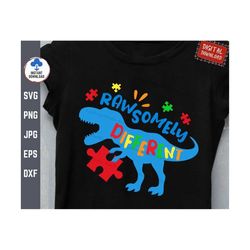 rawsomely different dinosaur svg, autism awareness dinosaur svg, dinosaur with puzzle svg, kids autism puzzle dinosaur s