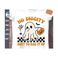 no diggity bout to bag it up svg, dabbing ghost halloween svg, funny retro groovy halloween, ghost halloween candy svg