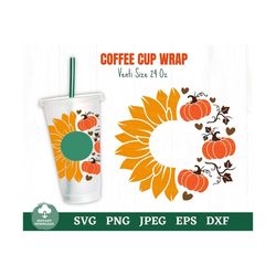 Pumpkin Sunflower Coffee Cup Wrap Svg, Fall Pumpkin Coffee Cup Svg, Halloween Pumpkin Coffee Cup Svg, Thanksgiving Coffe