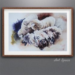 original watercolor painting "sheep", animal-farm-painting watercolor-blue painting-painting for children-painting